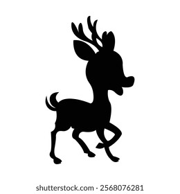 set of silhouettes of reindeer. male and female deer isolated on a white background