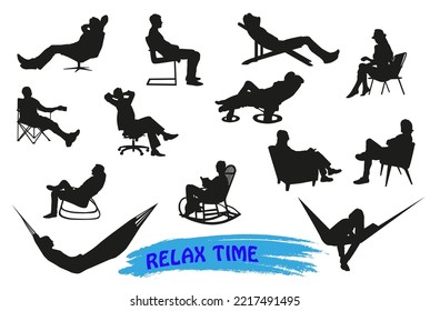 Set of silhouettes of resting people. Possibility of rest in any convenient positions.