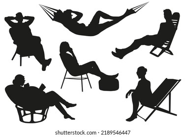 Set of silhouettes of resting people. Vector set. People spend their leisure time.