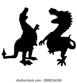 Se ubica con siluetas de un dinosaurio ruidoso en varias posiciones aisladas en un fondo blanco. Ilustración del vector
