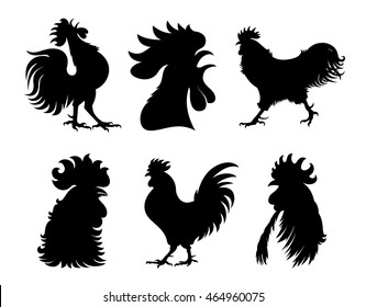 Set of silhouettes of roosters.