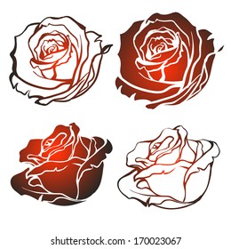 Set of silhouettes of roses on white background. Vector illustration.