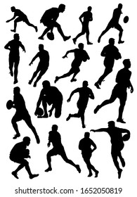 set of silhouettes of rugby athletes vector illustration