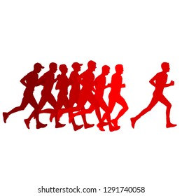 Set of silhouettes. Runners on sprint, men