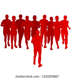 Set of silhouettes. Runners on sprint, men