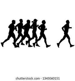Set of silhouettes. Runners on sprint, men