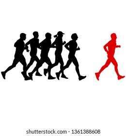 Set of silhouettes. Runners on sprint, men