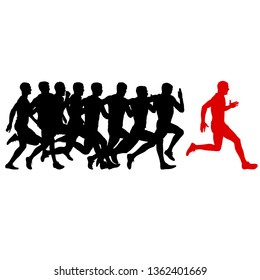 Set of silhouettes. Runners on sprint, men