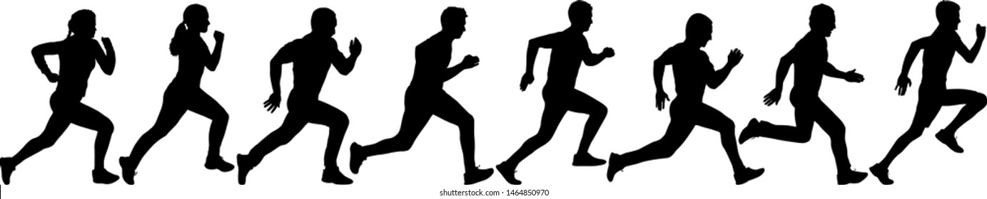Set of silhouettes. Runners on sprint men and women