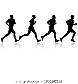 Set of silhouettes. Runners on sprint men on white background.
