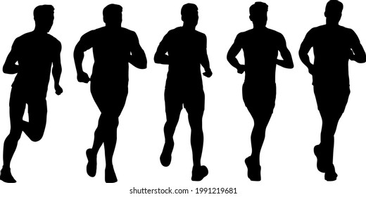 Set of silhouettes. Runners on sprint men on white background.