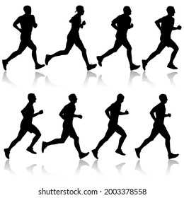 Set of silhouettes. Runners on sprint men on white background