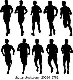 Set of silhouettes. Runners on sprint men on white background