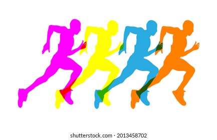 Set of silhouettes Runners on sprint men illustration. Vector 