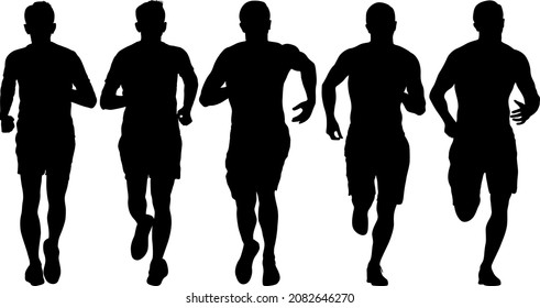 Set of silhouettes. Runners on sprint men on white background.