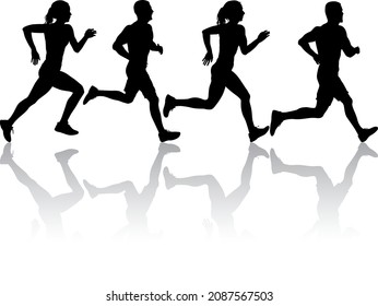 Set of silhouettes. Runners on sprint men on white background.