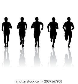 Set of silhouettes. Runners on sprint men on white background.