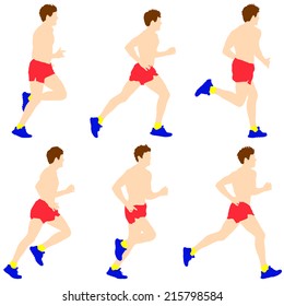 Set of silhouettes. Runners on sprint, men. vector illustration.