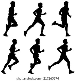 Set of silhouettes. Runners on sprint, men. vector illustration.