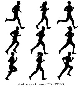 Set of silhouettes. Runners on sprint, men. vector illustration.