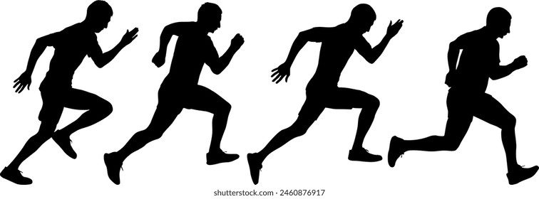 Set of silhouettes. Runners on sprint men and women on white background.