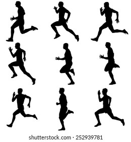 Set of silhouettes. Runners on sprint, men. vector illustration.