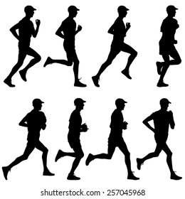 Set of silhouettes. Runners on sprint, men. vector illustration.