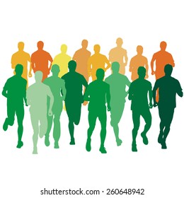 Set of silhouettes. Runners on sprint, men. vector illustration.