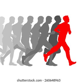 Set of silhouettes. Runners on sprint, men. vector illustration.