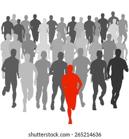 Set of silhouettes. Runners on sprint, men. vector illustration.