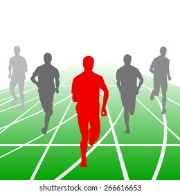 Set of silhouettes. Runners on sprint, men. vector illustration.