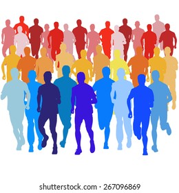 Set of silhouettes. Runners on sprint, men. vector illustration.