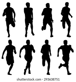 Set of silhouettes. Runners on sprint, men. vector illustration.