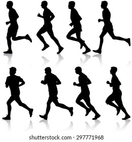 Conjunto de siluetas. Carreras en carrera, hombres. ilustración vectorial.