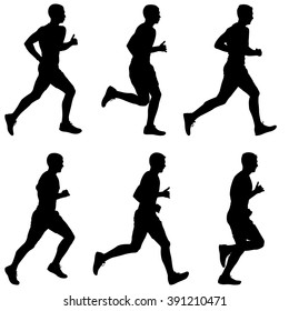 Set of silhouettes. Runners on sprint, men. vector illustration.