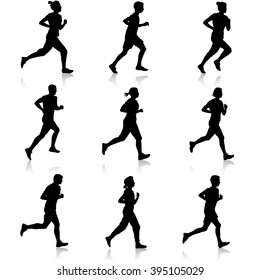 Set of silhouettes. Runners on sprint, men. vector illustration.