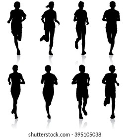 Set of silhouettes. Runners on sprint, men. vector illustration.