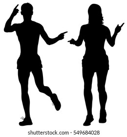 Set of silhouettes. Runners on sprint men and woman. Vector illustration