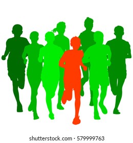 Set of silhouettes Runners on sprint men vector illustration.
