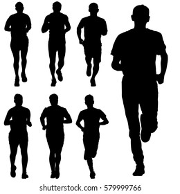 Set of silhouettes Runners on sprint men vector illustration.