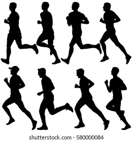 Set of silhouettes. Runners on sprint men. vector illustration