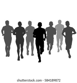 Set of silhouettes Runners on sprint men vector illustration