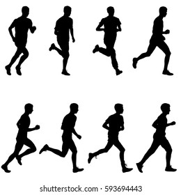 Set of silhouettes Runners on sprint men vector illustration