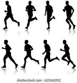 Set of silhouettes Runners on sprint men vector illustration.