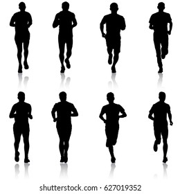 Set of silhouettes Runners on sprint men vector illustration.