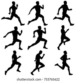 Set of silhouettes. Runners on sprint men.