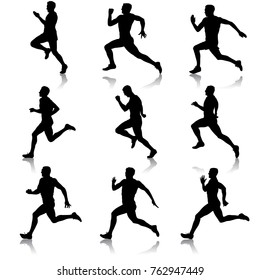 Set of silhouettes. Runners on sprint men.