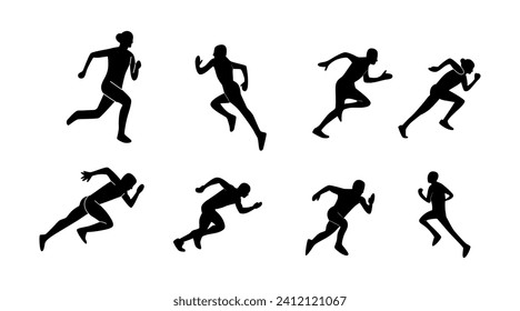 set of silhouettes of running athletes
