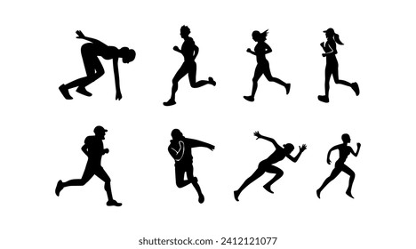 set of silhouettes of running athletes