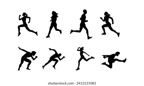 set of silhouettes of running athletes